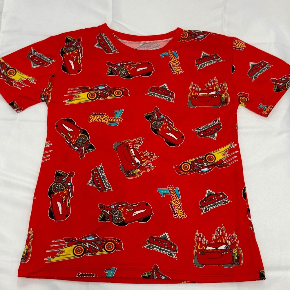 Disney Pixar Cars Lightning McQueen Red All Over Print T-Shirt Kids Short Sleeve